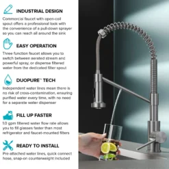 2-in-1 Commercial Style Pull-Down Single Handle Water Filter Kitchen Faucet in Matte Black with Purita™ 2-Stage Under-Sink Filtration System