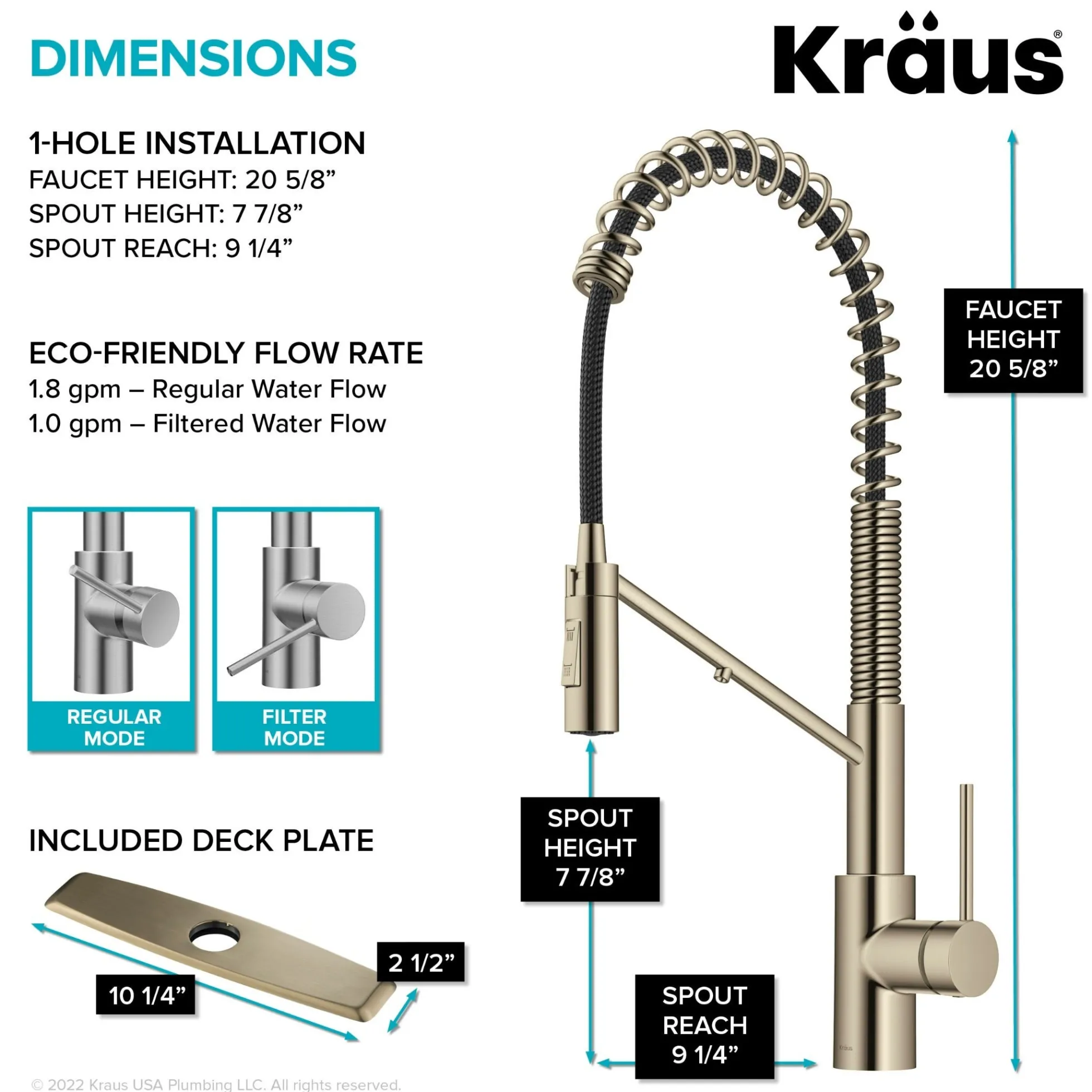 2-in-1 Commercial Style Pull-Down Single Handle Water Filter Kitchen Faucet for Reverse Osmosis or Water Filtration System in Spot-Free Antique Champagne Bronze