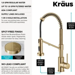 2-in-1 Commercial Style Pull Down Single Handle Water Filter Kitchen Faucet for Reverse Osmosis or Water Filtration System in Spot-Free Brushed Brass