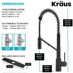 2-in-1 Commercial Style Pull-Down Single Handle Water Filter Kitchen Faucet for Reverse Osmosis or Water Filtration System in Matte Black