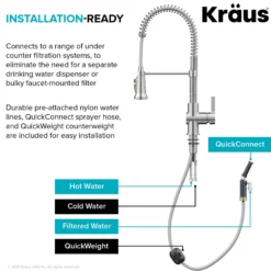 2-in-1 Commercial Style Pull Down Single Handle Water Filter Faucet for Reverse Osmosis or Water Filtration System in Matte Black