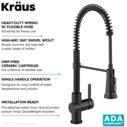 2-in-1 Commercial Style Pull Down Single Handle Water Filter Faucet for Reverse Osmosis or Water Filtration System in Matte Black