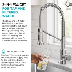 2-in-1 Commercial Style Pull Down Single Handle Water Filter Kitchen Faucet for Reverse Osmosis or Water Filtration System in Matte Black