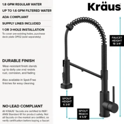 2-in-1 Commercial Style Pull Down Single Handle Water Filter Kitchen Faucet for Reverse Osmosis or Water Filtration System in Matte Black