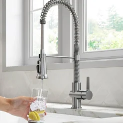 2-in-1 Commercial Style Pull Down Single Handle Water Filter Faucet for Reverse Osmosis or Water Filtration System in Spot Free Stainless Steel
