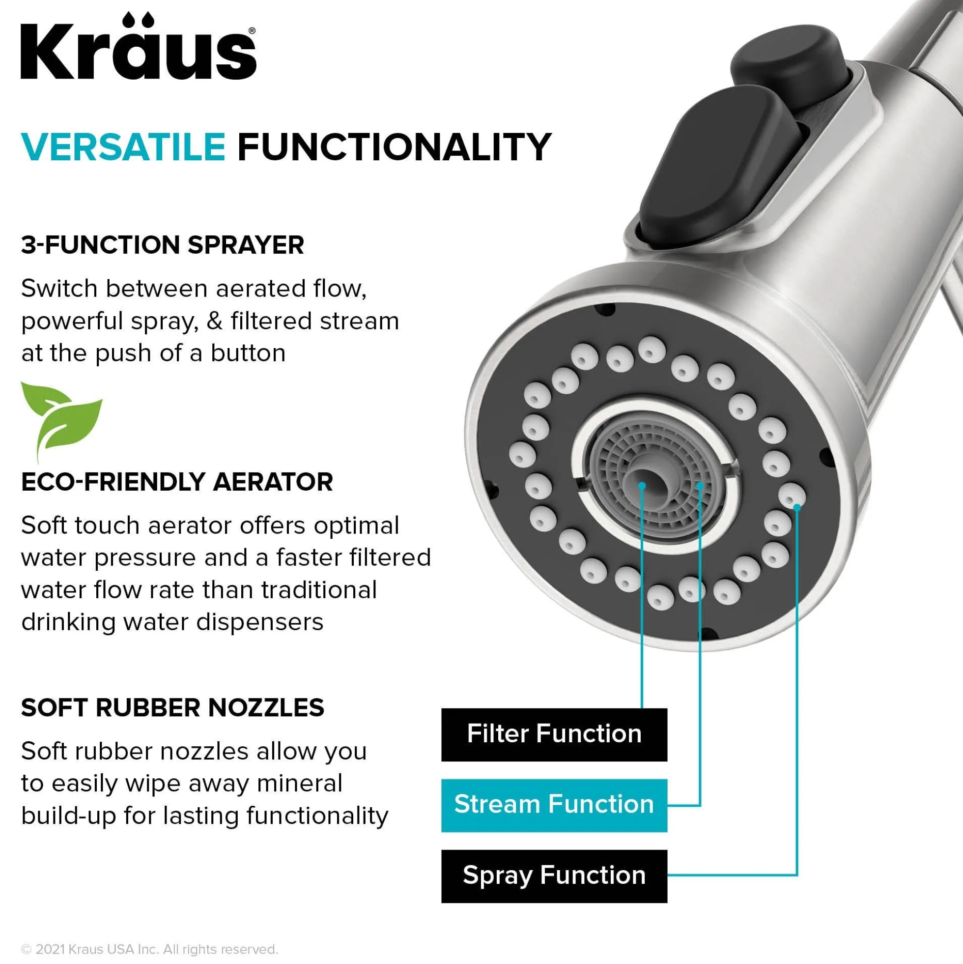 2-in-1 Commercial Style Pull Down Single Handle Water Filter Faucet for Reverse Osmosis or Water Filtration System in Spot Free Stainless Steel