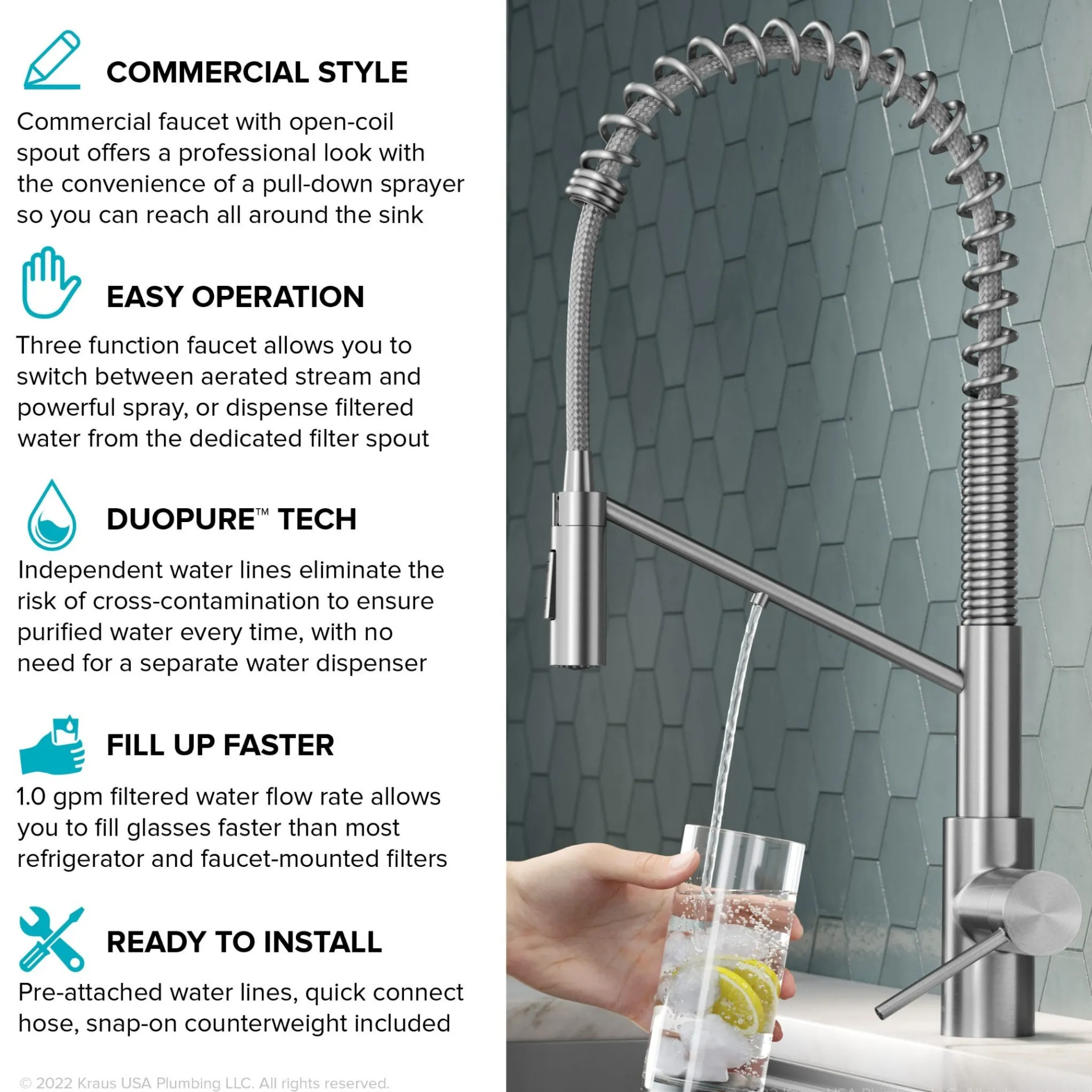 2-in-1 Commercial Style Pull-Down Single Handle Water Filter Kitchen Faucet for Reverse Osmosis or Water Filtration System in Spot-Free Stainless Steel