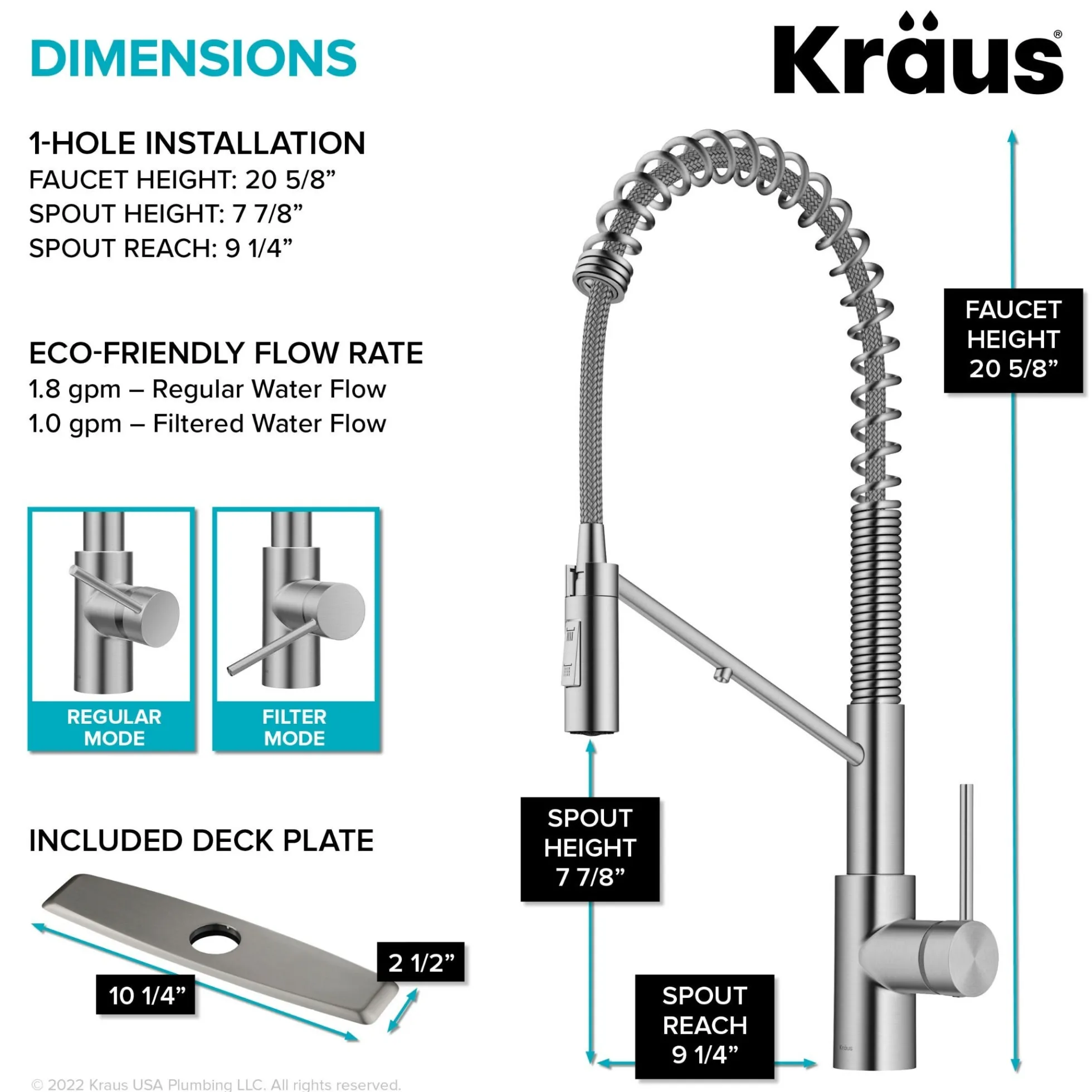 2-in-1 Commercial Style Pull-Down Single Handle Water Filter Kitchen Faucet for Reverse Osmosis or Water Filtration System in Spot-Free Stainless Steel