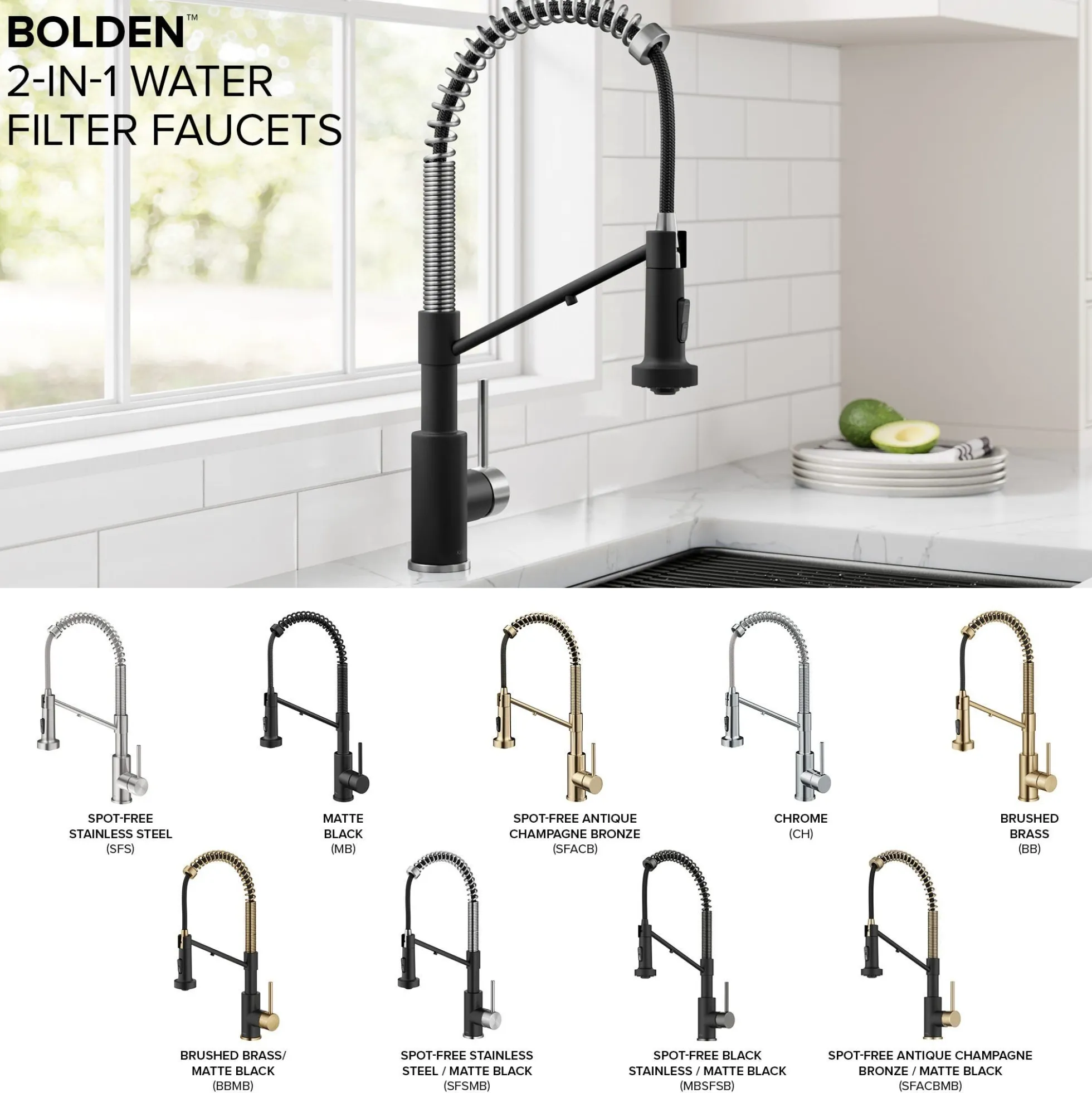 2-in-1 Commercial Style Pull Down Single Handle Water Filter Kitchen Faucet for Reverse Osmosis or Water Filtration System in Spot-Free Stainless Steel / Matte Black