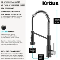 2-in-1 Commercial Style Pull Down Single Handle Water Filter Kitchen Faucet for Reverse Osmosis or Water Filtration System in Spot-Free Stainless Steel / Matte Black