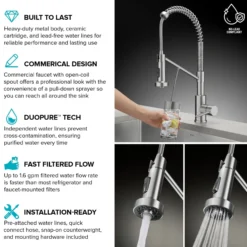2-in-1 Commercial Style Pull Down Kitchen Faucet with Integrated Water Filter Tap for Reverse Osmosis or Water Filtration System in Matte Black / Spot-Free Black Stainless Steel