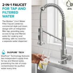 2-in-1 Commercial Style Pull Down Kitchen Faucet with Integrated Water Filter Tap for Reverse Osmosis or Water Filtration System in Matte Black / Spot-Free Black Stainless Steel