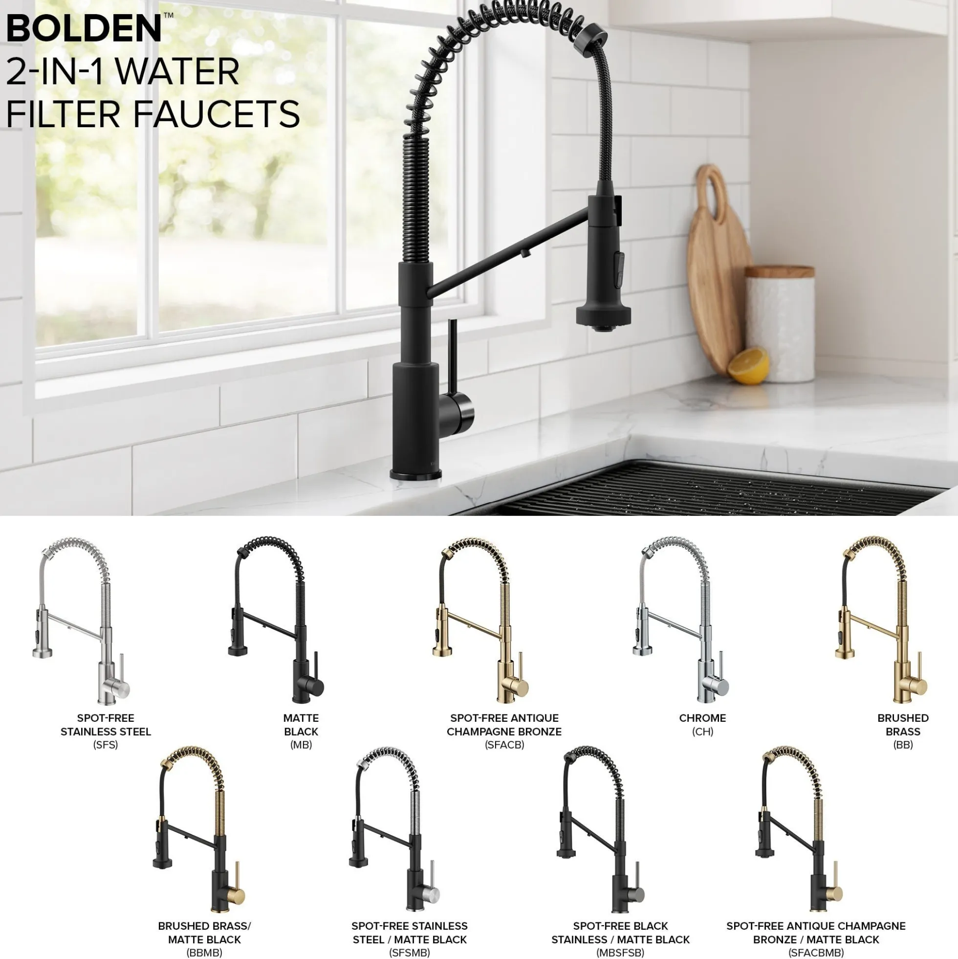 2-in-1 Commercial Style Pull Down Kitchen Faucet with Integrated Water Filter Tap for Reverse Osmosis or Water Filtration System in Matte Black / Spot-Free Black Stainless Steel