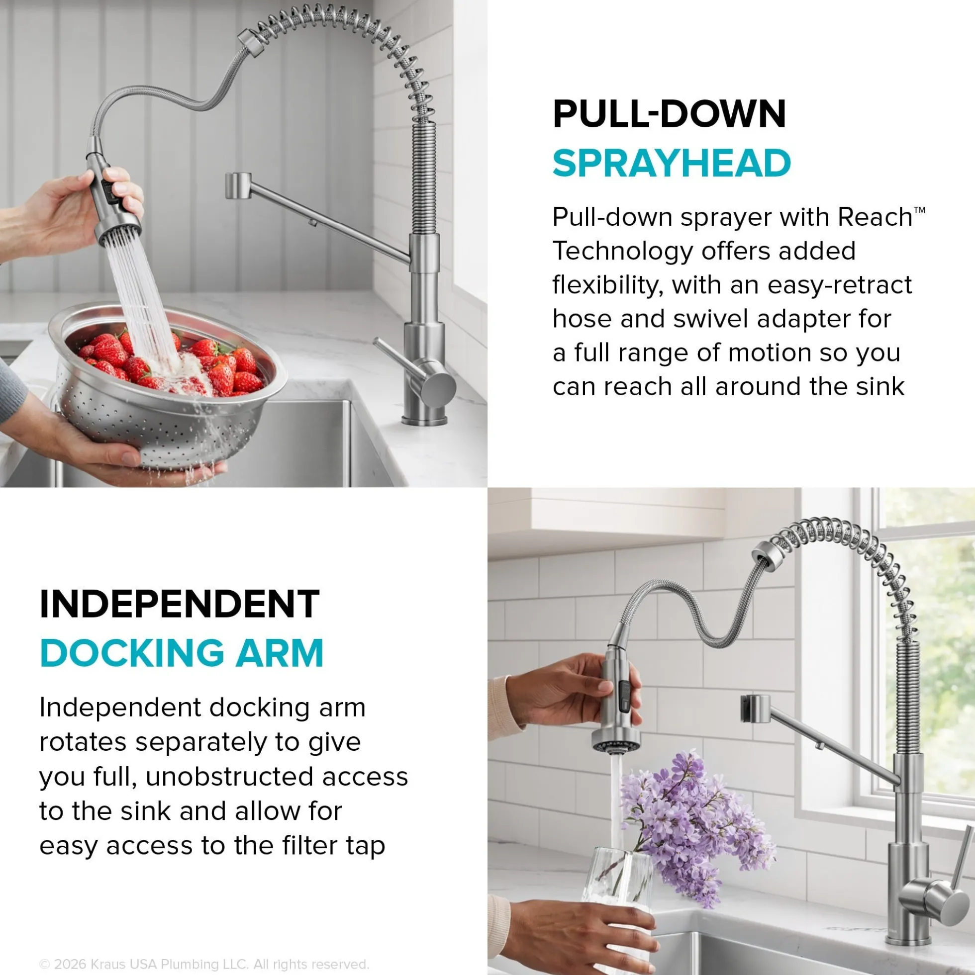 2-in-1 Commercial Style Pull Down Single Handle Water Filter Kitchen Faucet for Reverse Osmosis or Water Filtration System in Spot-Free Stainless Steel