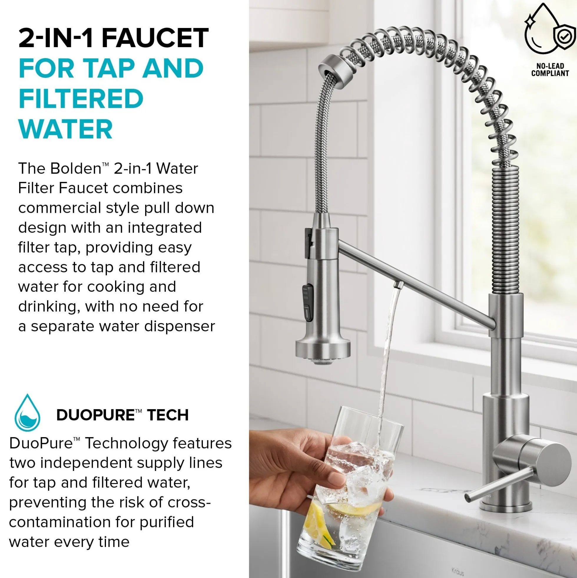 2-in-1 Commercial Style Pull Down Single Handle Water Filter Kitchen Faucet for Reverse Osmosis or Water Filtration System in Spot-Free Stainless Steel