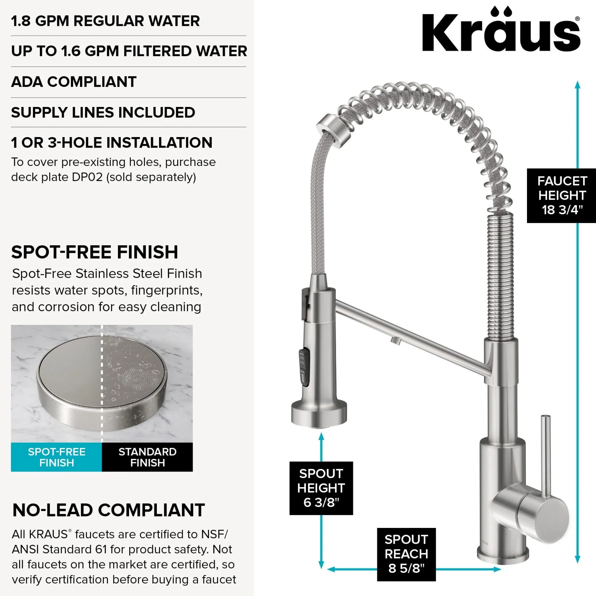 2-in-1 Commercial Style Pull Down Single Handle Water Filter Kitchen Faucet for Reverse Osmosis or Water Filtration System in Spot-Free Stainless Steel