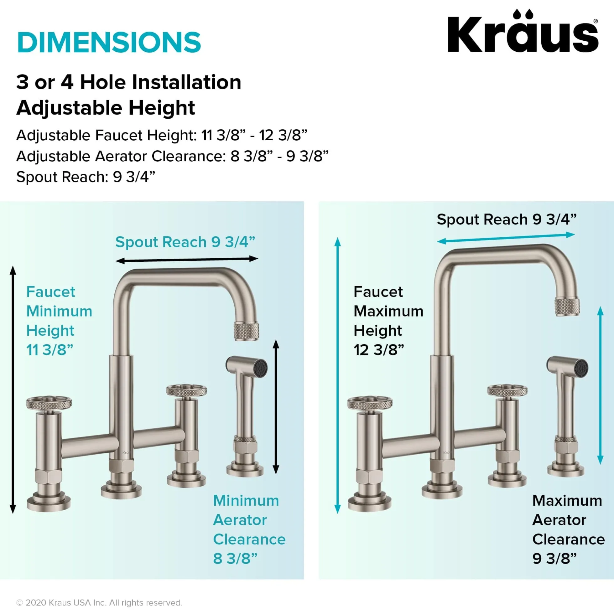 Industrial Bridge Kitchen Faucet with Side Sprayer in Spot Free Stainless Steel