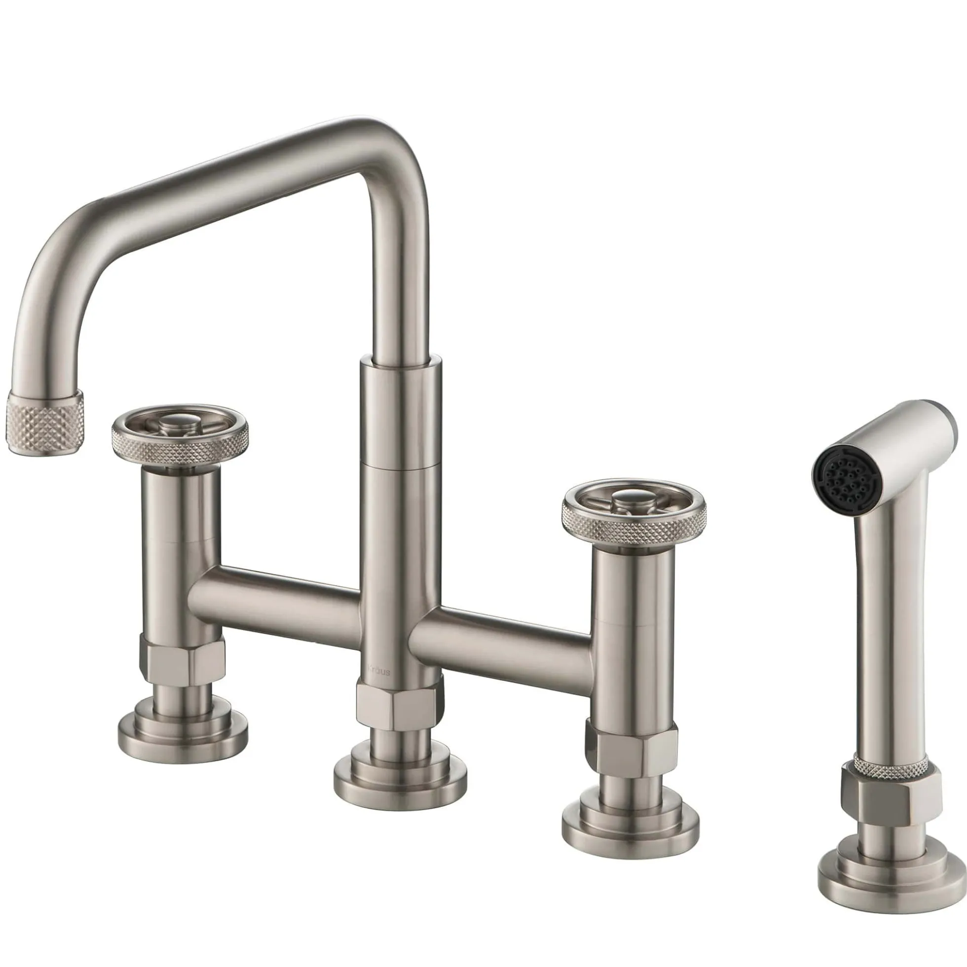 Industrial Bridge Kitchen Faucet with Side Sprayer in Spot Free Stainless Steel