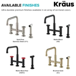 Industrial Bridge Kitchen Faucet with Side Sprayer in Spot Free Stainless Steel