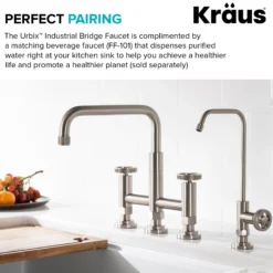 Industrial Bridge Kitchen Faucet with Side Sprayer in Spot Free Stainless Steel
