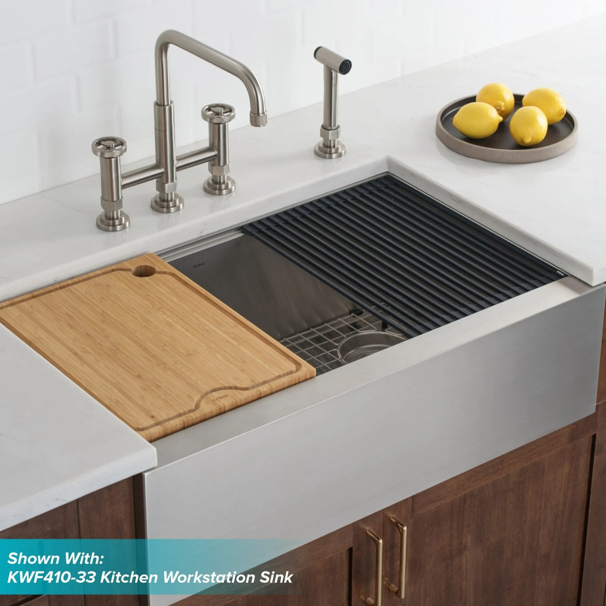Industrial Bridge Kitchen Faucet with Side Sprayer in Spot Free Stainless Steel