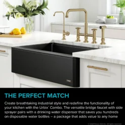 Industrial Bridge Kitchen Faucet and Water Filter Faucet Combo in Brushed Gold