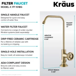 Industrial Bridge Kitchen Faucet and Water Filter Faucet Combo in Brushed Gold