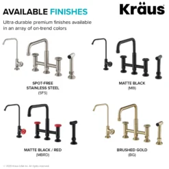 Industrial Bridge Kitchen Faucet and Water Filter Faucet Combo in Brushed Gold