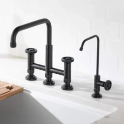 Industrial Bridge Kitchen Faucet and Water Filter Faucet Combo in Matte Black