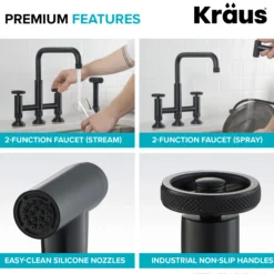 Industrial Bridge Kitchen Faucet and Water Filter Faucet Combo in Matte Black