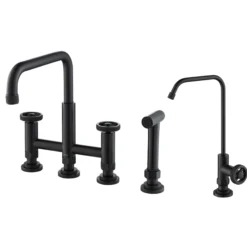 Industrial Bridge Kitchen Faucet and Water Filter Faucet Combo in Matte Black