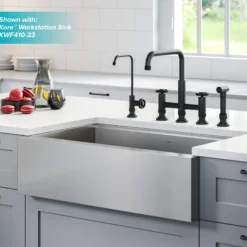 Industrial Bridge Kitchen Faucet and Water Filter Faucet Combo in Matte Black