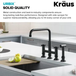 Industrial Bridge Kitchen Faucet and Water Filter Faucet Combo in Matte Black