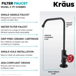 Industrial Bridge Kitchen Faucet and Water Filter Faucet Combo in Matte Black/Red