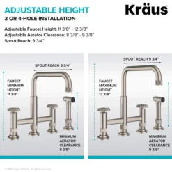 Industrial Bridge Kitchen Faucet and Water Filter Faucet Combo in Spot Free Stainless Steel