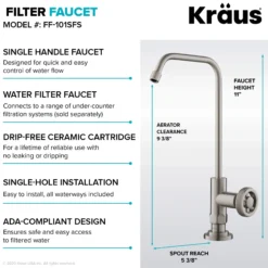 Industrial Bridge Kitchen Faucet and Water Filter Faucet Combo in Spot Free Stainless Steel
