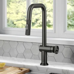Industrial Pull-Down Single Handle Kitchen Faucet in Black Stainless Steel