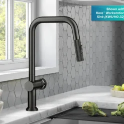 Industrial Pull-Down Single Handle Kitchen Faucet in Black Stainless Steel
