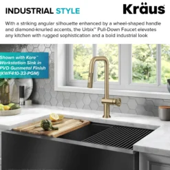 Industrial Pull-Down Single Handle Kitchen Faucet in Brushed Gold