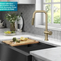 Industrial Pull-Down Single Handle Kitchen Faucet in Brushed Gold