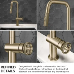 Industrial Pull-Down Single Handle Kitchen Faucet in Brushed Gold