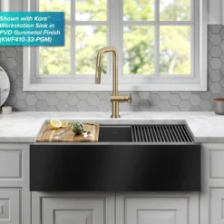 Industrial Pull-Down Single Handle Kitchen Faucet in Brushed Gold