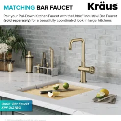 Industrial Pull-Down Single Handle Kitchen Faucet in Brushed Gold