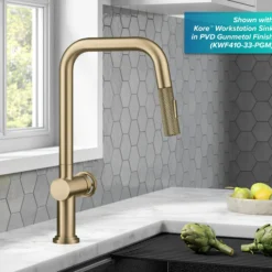 Industrial Pull-Down Single Handle Kitchen Faucet in Brushed Gold