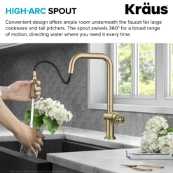Industrial Pull-Down Single Handle Kitchen Faucet in Brushed Gold