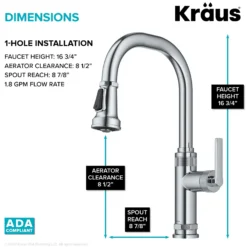 Industrial Pull-Down Single Handle Kitchen Faucet in Chrome