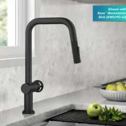 Industrial Pull-Down Single Handle Kitchen Faucet in Matte Black