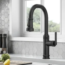 Industrial Pull-Down Single Handle Kitchen Faucet in Matte Black