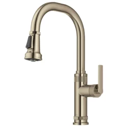 Industrial Pull-Down Single Handle Kitchen Faucet in Spot-Free Antique Champagne Bronze