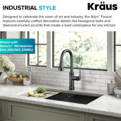Industrial Pull-Down Single Handle Kitchen Faucet in Spot-Free Black Stainless Steel